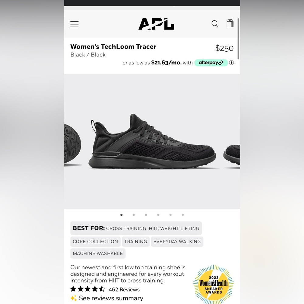 Worn Twice! APL Women’s TechLoom Tracer. Black Size 8.